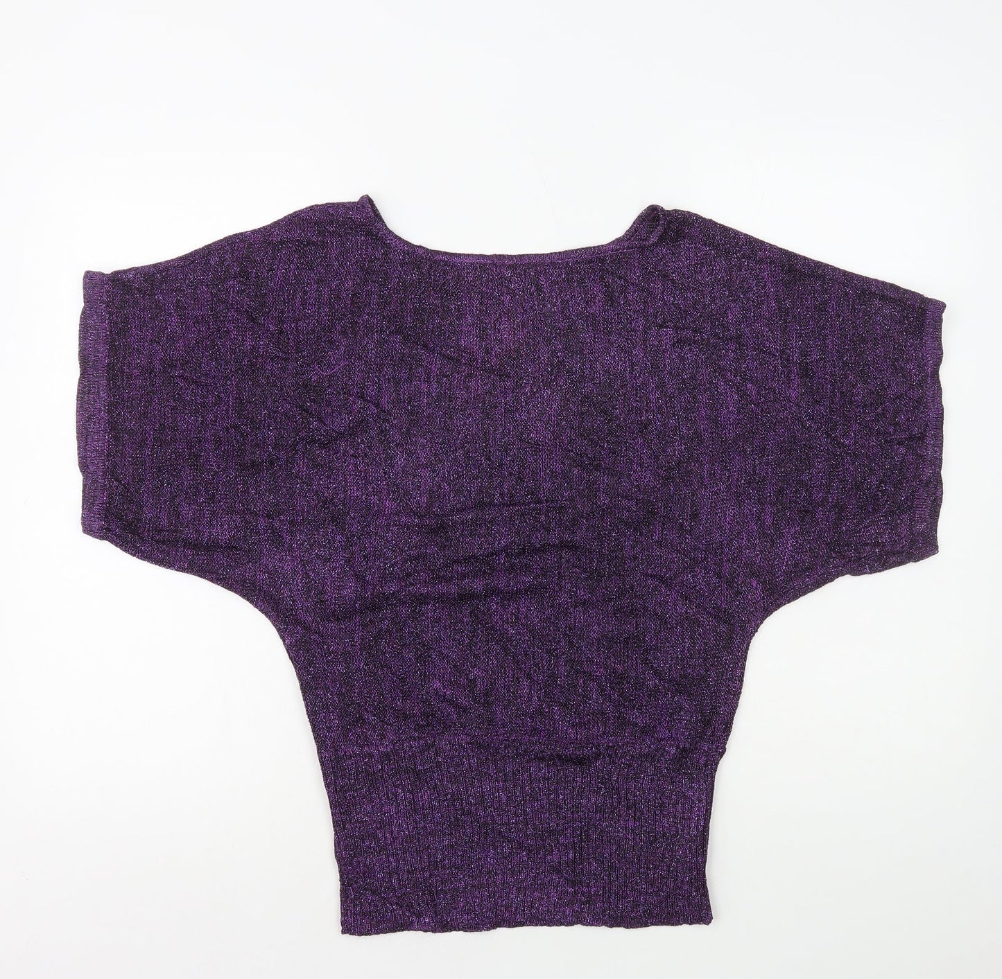 Preworn Womens Purple Polyester Basic T-Shirt Size M Round Neck - Glitter