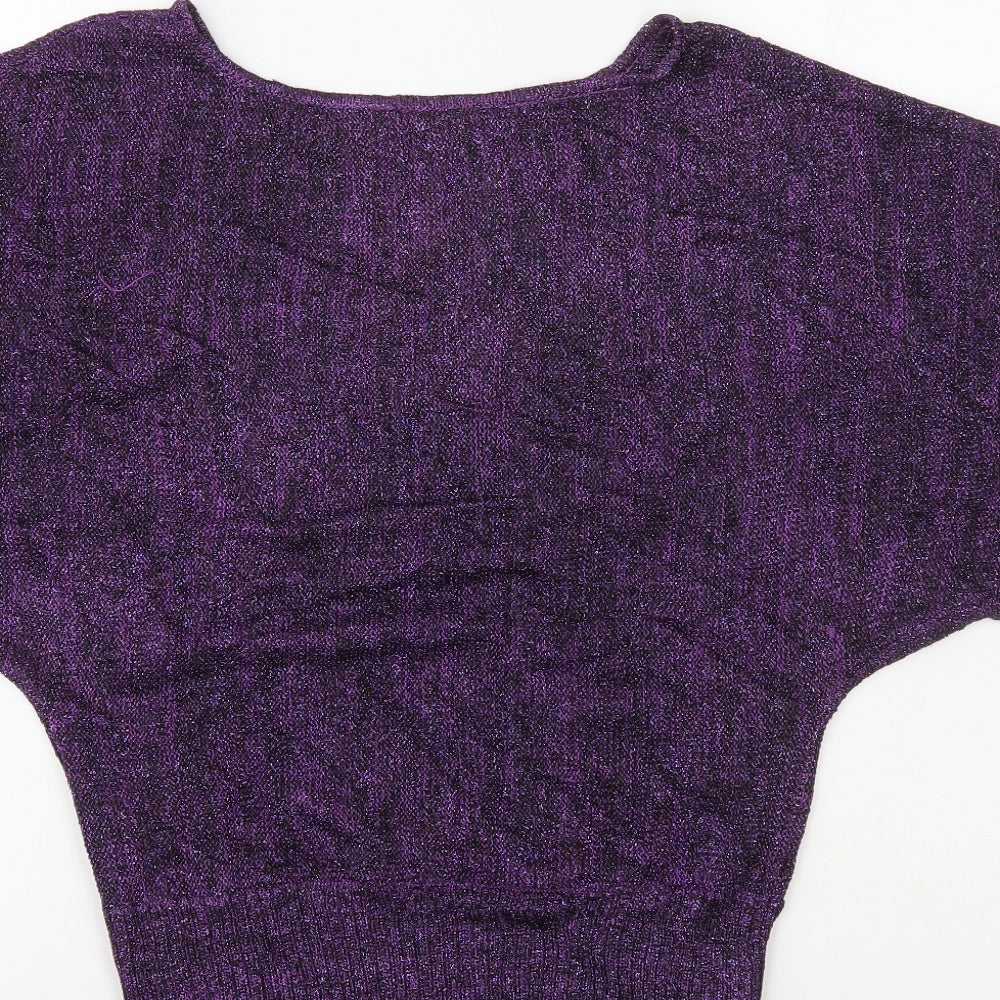 Preworn Womens Purple Polyester Basic T-Shirt Size M Round Neck - Glitter