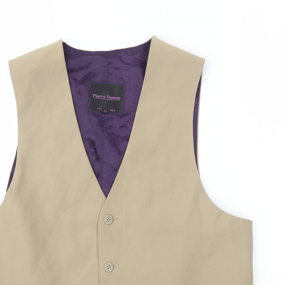Pierre Remon Mens Beige Striped Polyester Jacket Suit Waistcoat Size XL