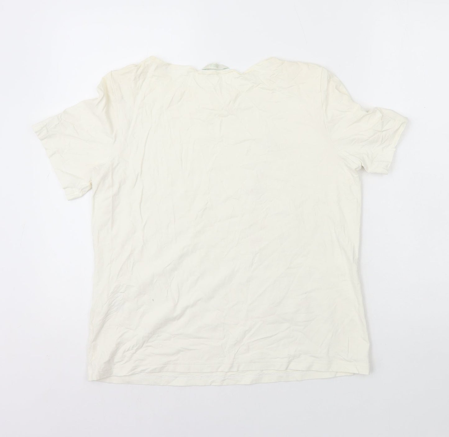 Marks and Spencer Womens White Floral Viscose Basic T-Shirt Size 16 Round Neck - Flower Embroidery