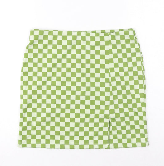Primal Womens Green Check Polyester Mini Skirt Size S