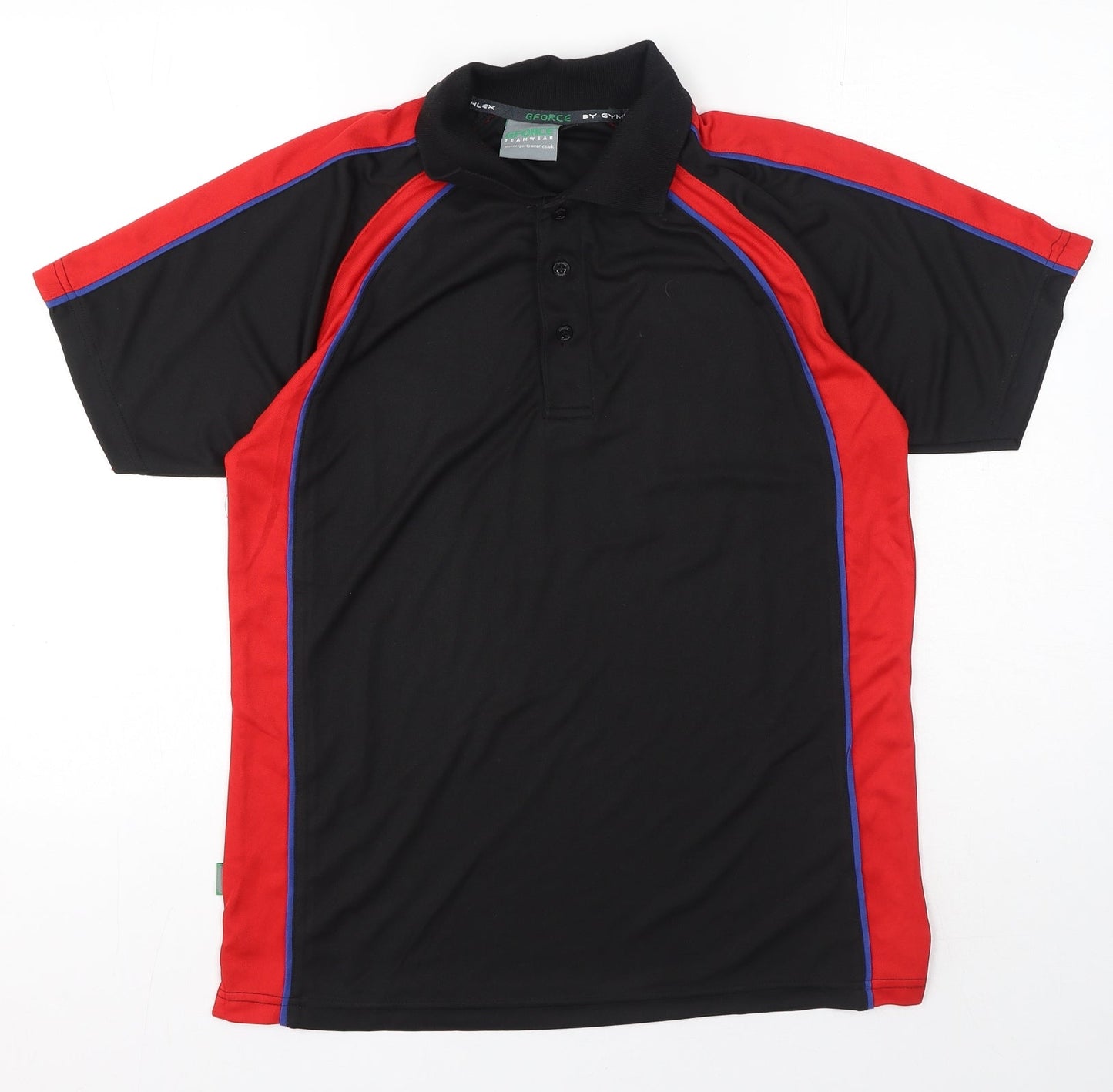 G Force Teamwear Mens Black Colourblock Polyester Polo Size 36 Collared Button - Red, Blue