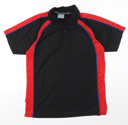 G Force Teamwear Mens Black Colourblock Polyester Polo Size 36 Collared Button - Red, Blue