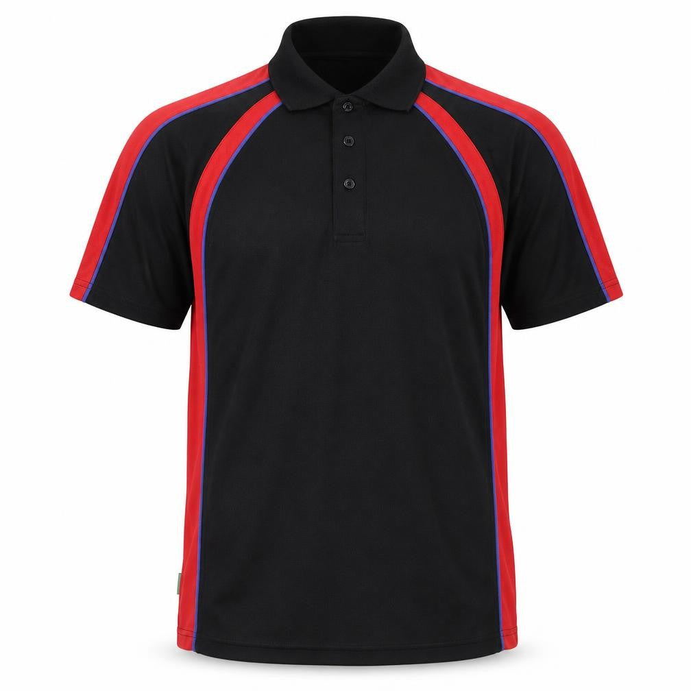 G Force Teamwear Mens Black Colourblock Polyester Polo Size 36 Collared Button - Red, Blue