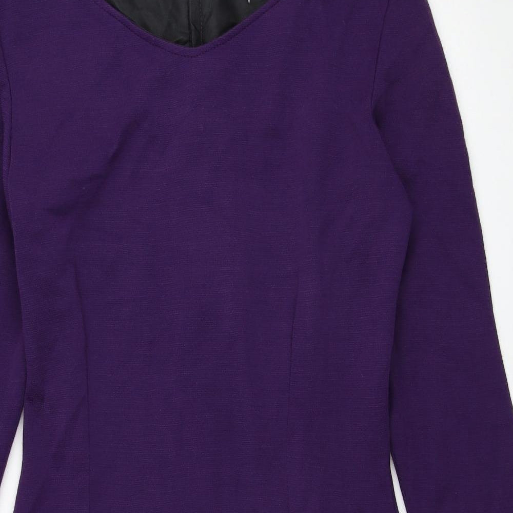 Classics Womens Purple Acrylic Bodycon Size 12 Scoop Neck Zip - Shoulder Pads