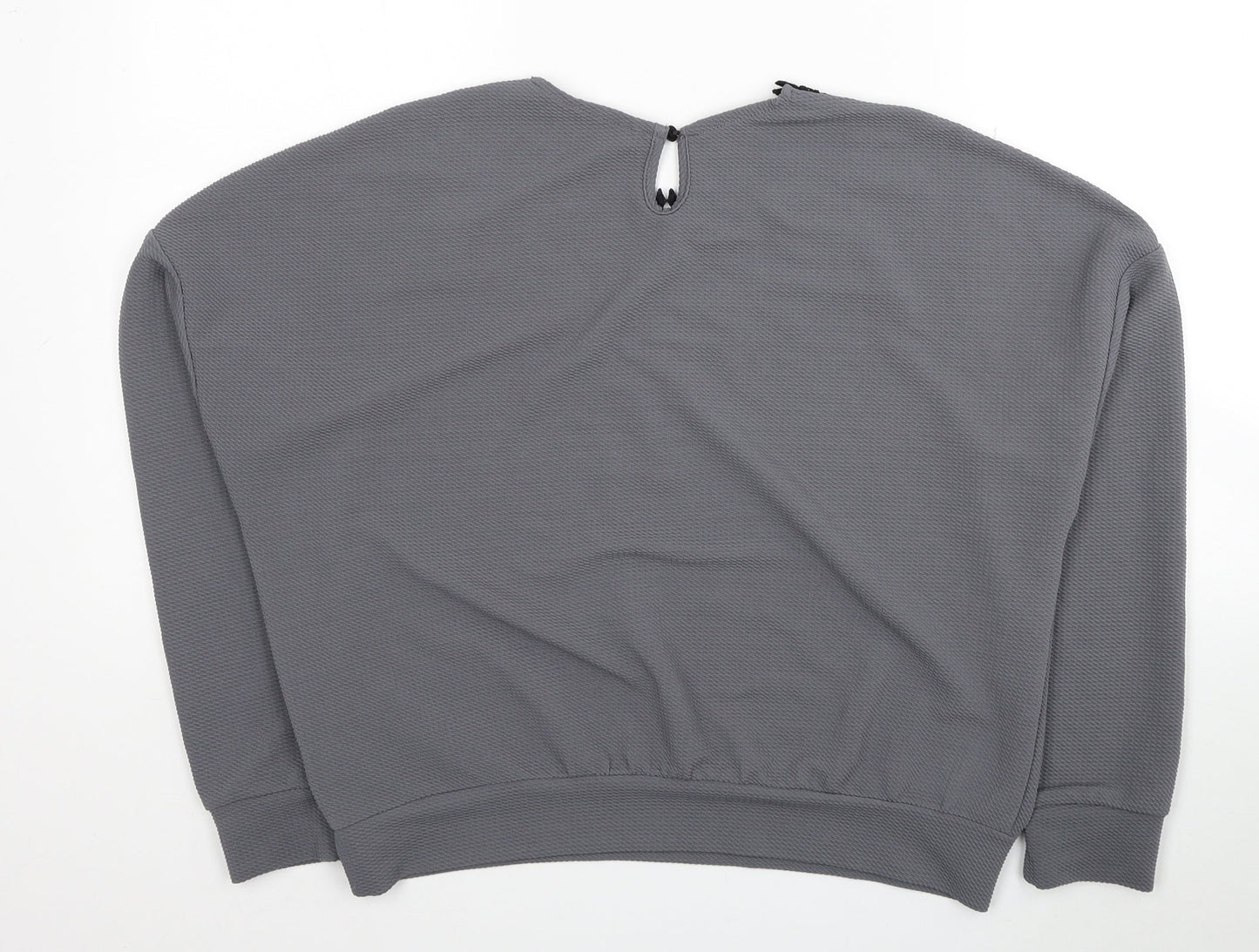 SheIn Womens Grey Geometric Polyester Pullover Sweatshirt Size L Button - Lace Detail