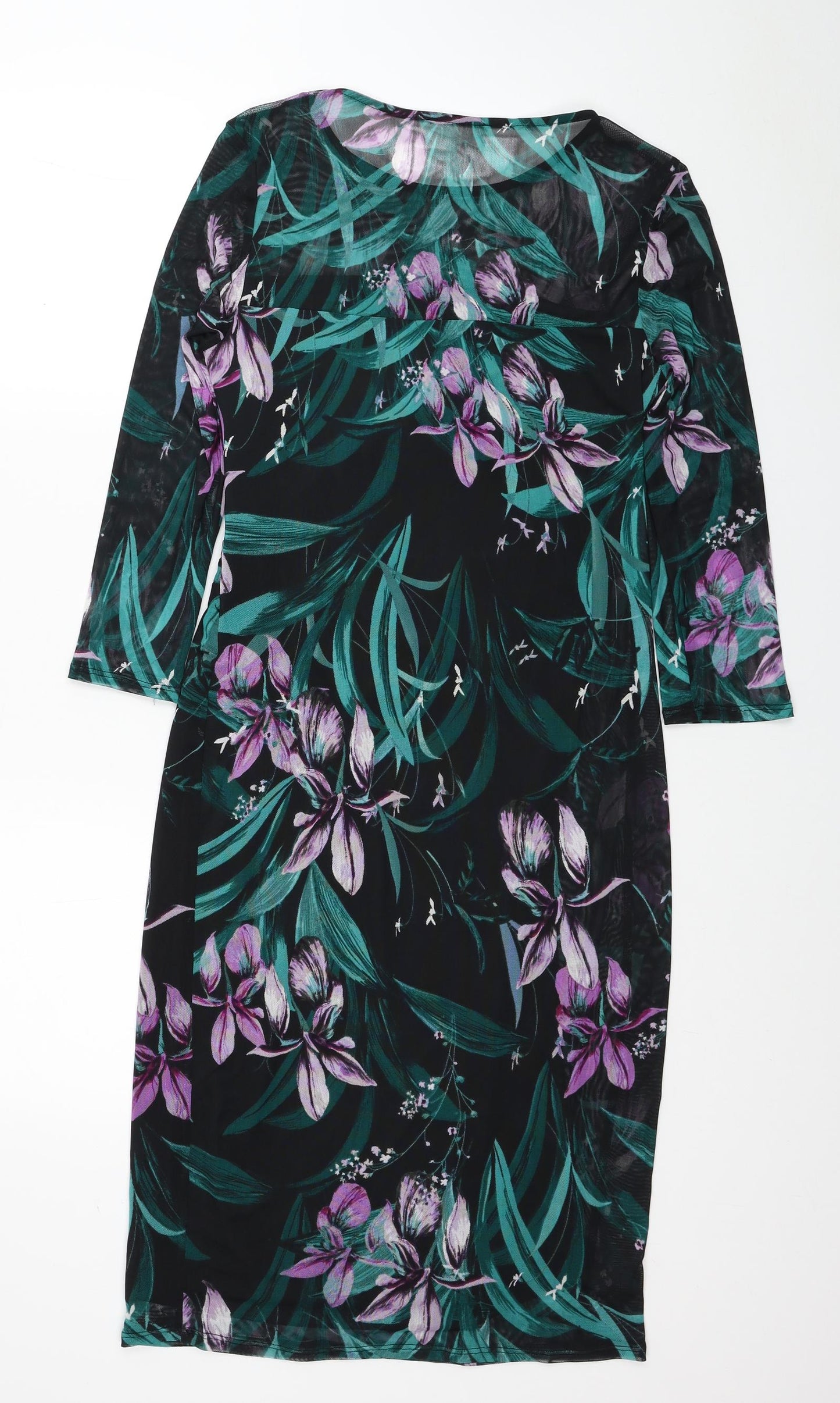 M&Co Womens Black Floral Polyester Pencil Dress Size 8 Scoop Neck Pullover