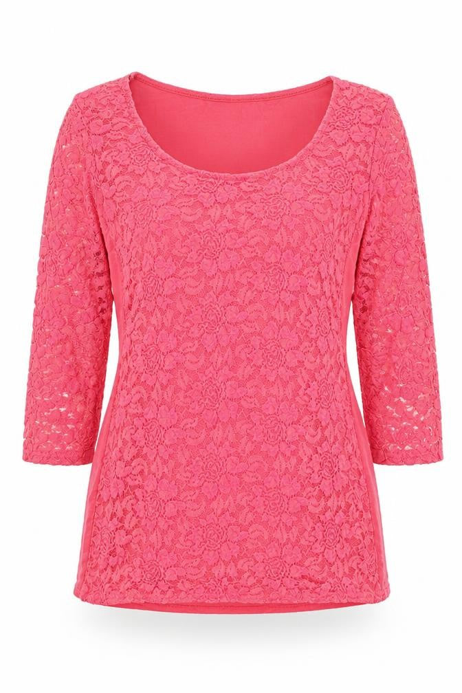 Amisu Womens Pink Floral Viscose Basic Blouse Size XL Scoop Neck