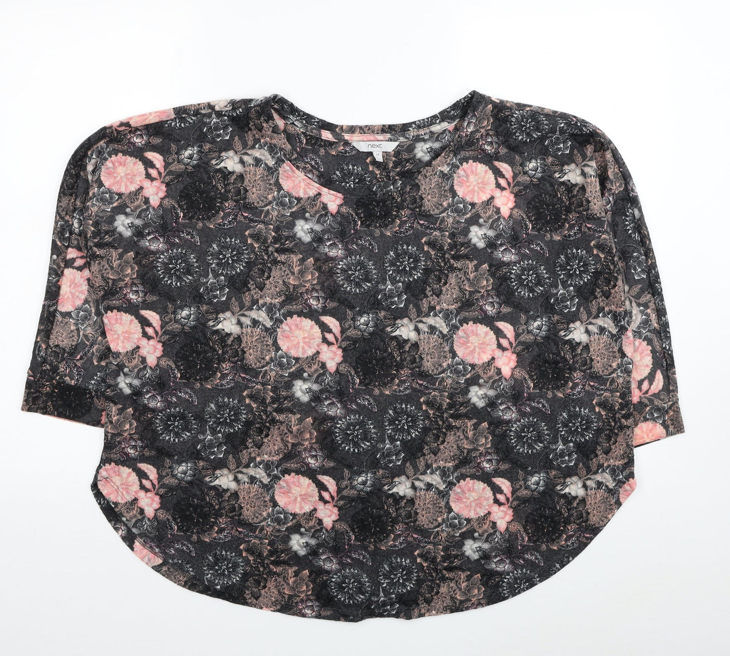NEXT Womens Grey Floral Polyester Jersey T-Shirt Size 14 Scoop Neck