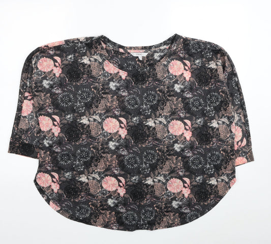 NEXT Womens Grey Floral Polyester Jersey T-Shirt Size 14 Scoop Neck