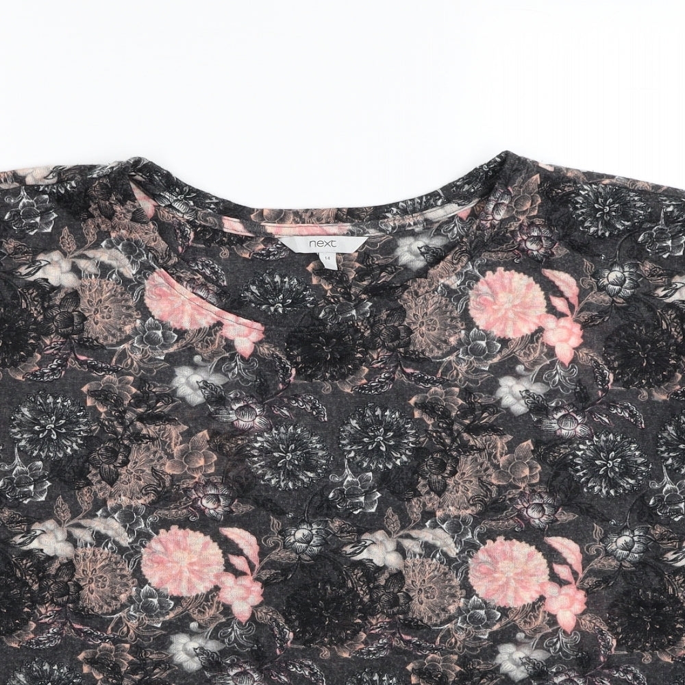 NEXT Womens Grey Floral Polyester Jersey T-Shirt Size 14 Scoop Neck
