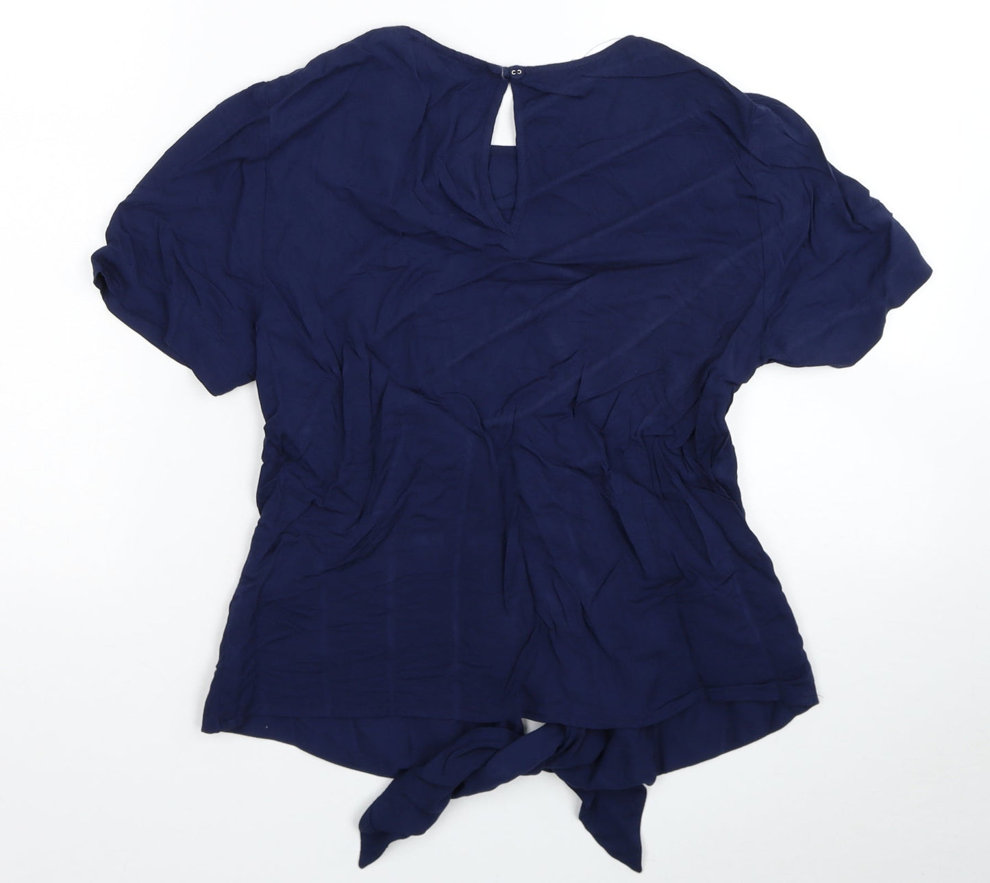 Oasis Womens Blue Viscose Basic T-Shirt Size 8 Scoop Neck - Knot detail