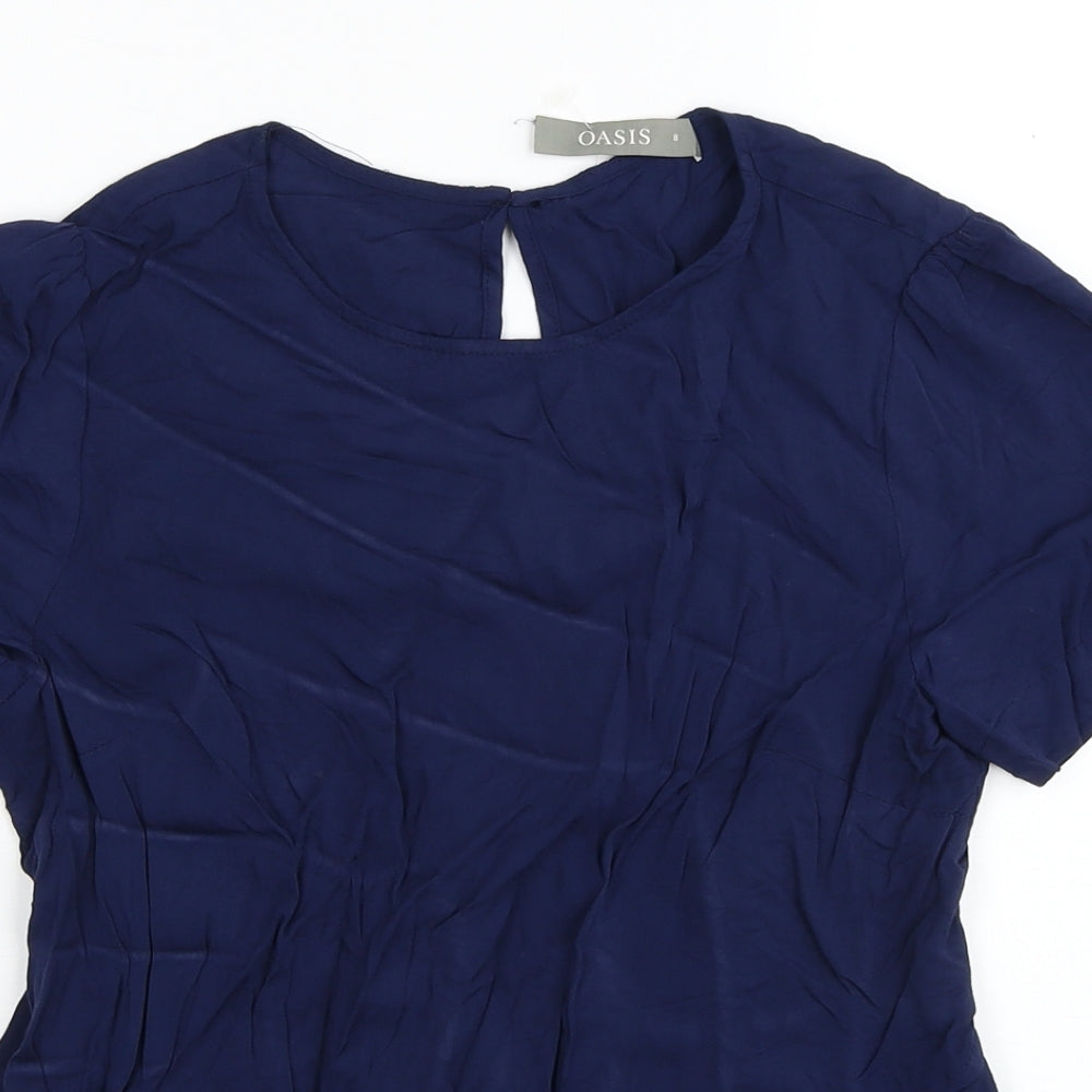 Oasis Womens Blue Viscose Basic T-Shirt Size 8 Scoop Neck - Knot detail