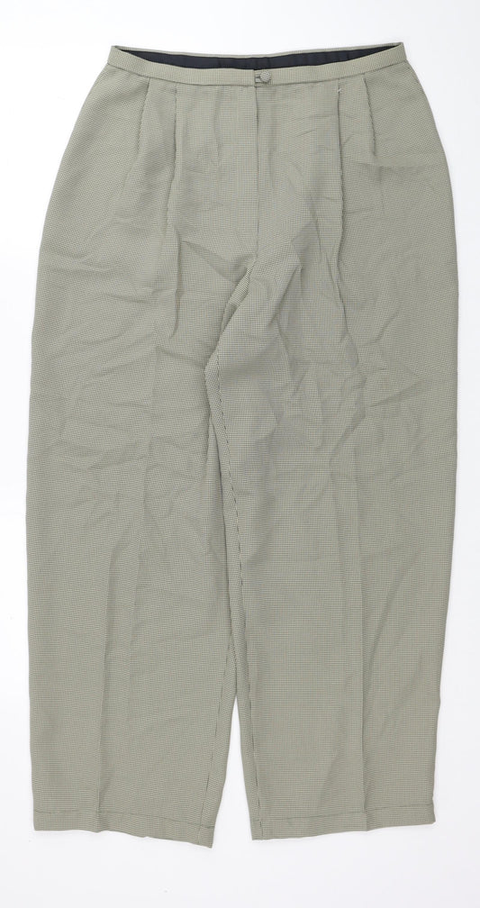 Marks and Spencer Womens Beige Herringbone Polyester Trousers Size 16 L27 in Regular Zip