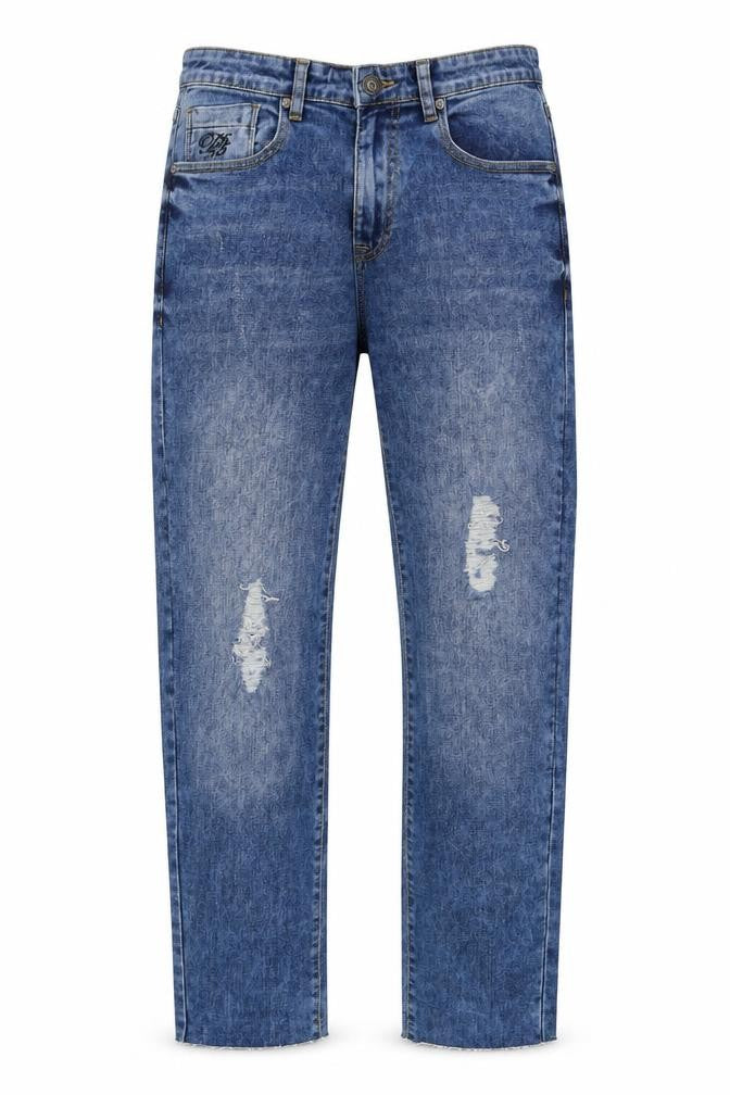 D555 Mens Blue Cotton Straight Jeans Size 31 in L33 in Regular Zip - Acid wash