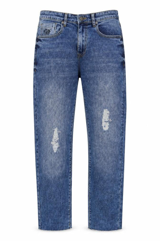 D555 Mens Blue Cotton Straight Jeans Size 31 in L33 in Regular Zip - Acid wash