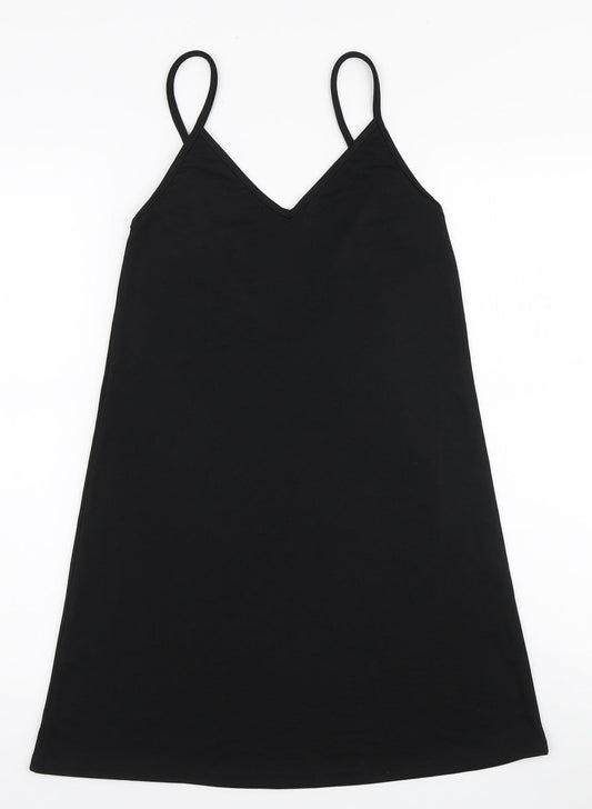 PRETTYLITTLETHING Womens Black Polyester Tank Dress Size 4 V-Neck Pullover