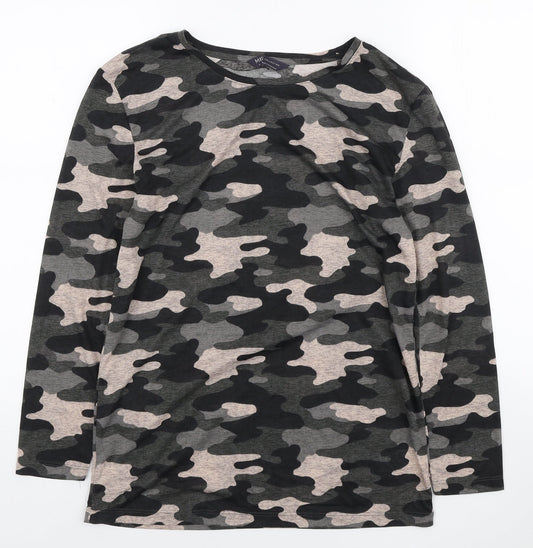 Marks and Spencer Womens Multicoloured Camouflage Polyester Basic T-Shirt Size 6 Round Neck
