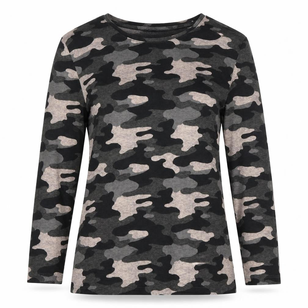 Marks & Spencer Womens Multicoloured Camouflage Polyester Basic T-Shirt Size 6 Round Neck