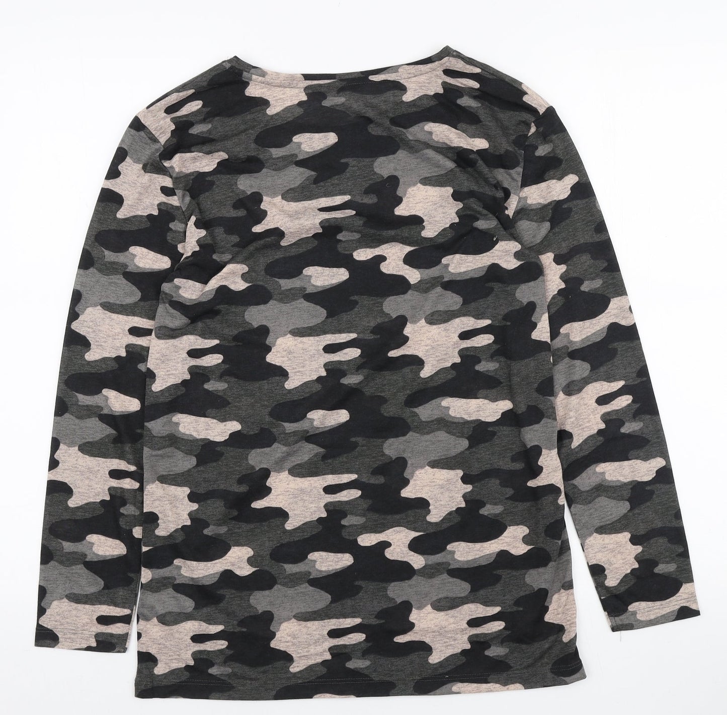Marks and Spencer Womens Multicoloured Camouflage Polyester Basic T-Shirt Size 6 Round Neck