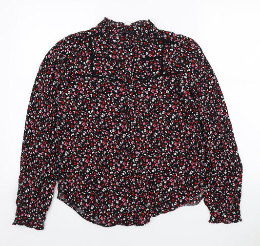Marks and Spencer Womens Multicoloured Animal Print Viscose Basic Button-Up Size 6 Mock Neck