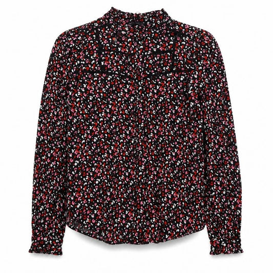 Marks and Spencer Womens Multicoloured Animal Print Viscose Basic Button-Up Size 6 Mock Neck