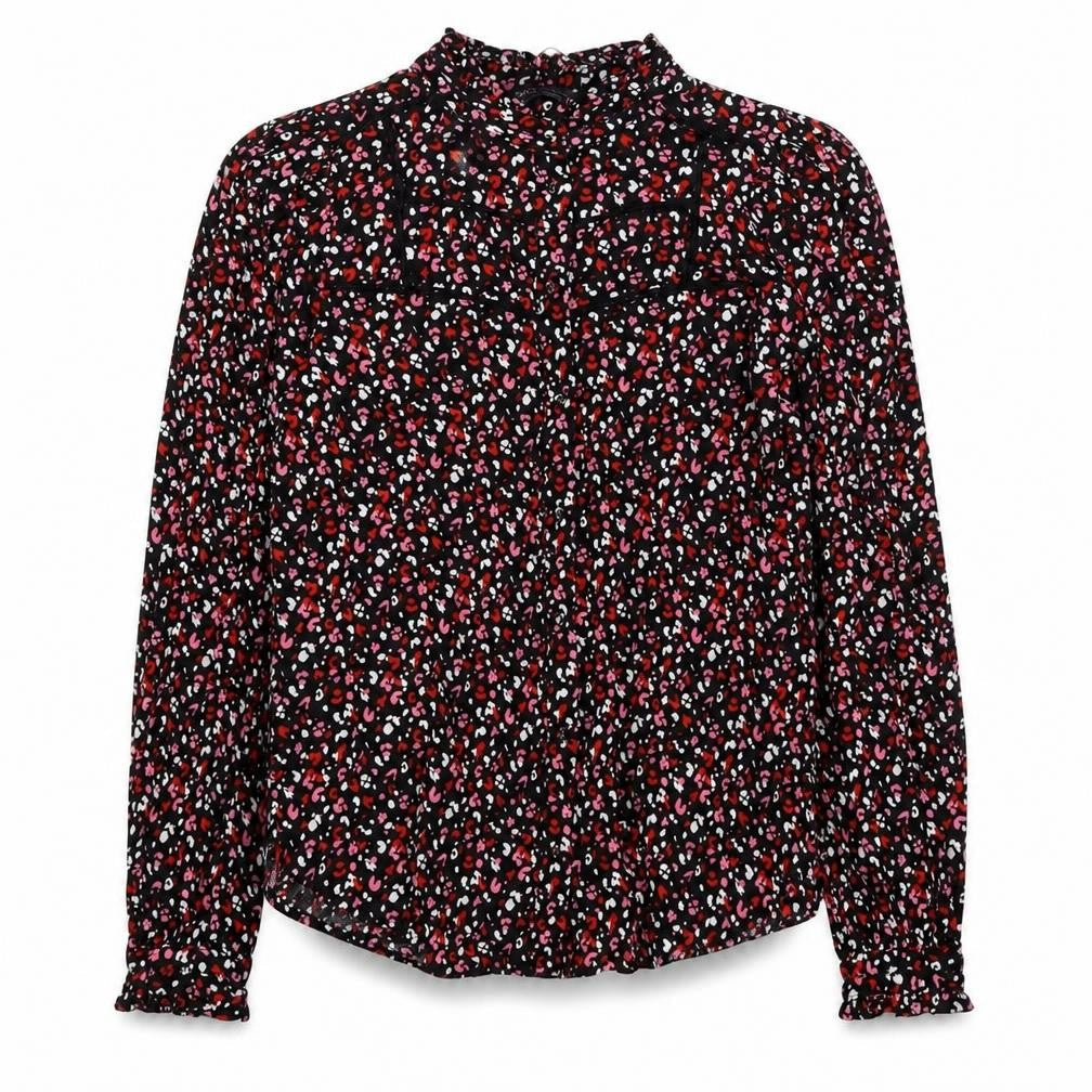 Marks & Spencer Womens Multicoloured Animal Print Viscose Basic Button-Up Size 6 Mock Neck