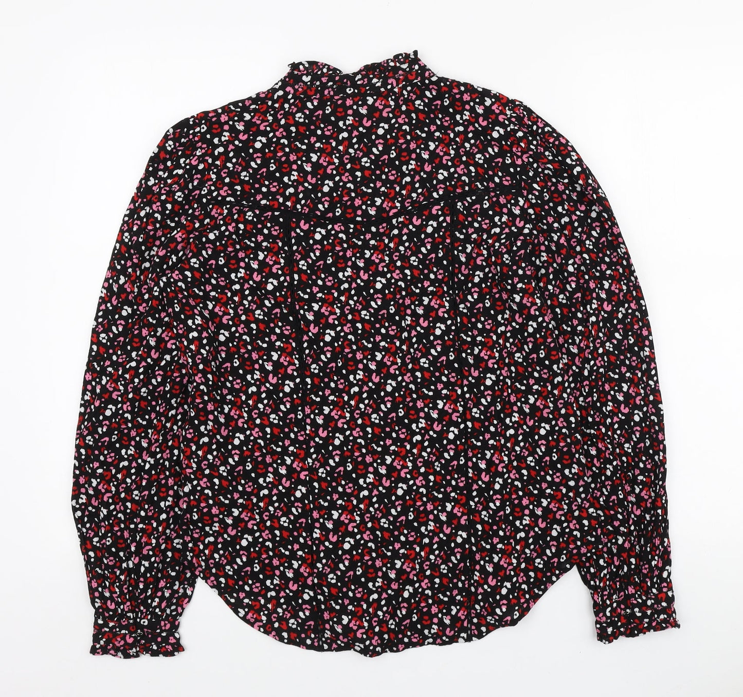 Marks and Spencer Womens Multicoloured Animal Print Viscose Basic Button-Up Size 6 Mock Neck