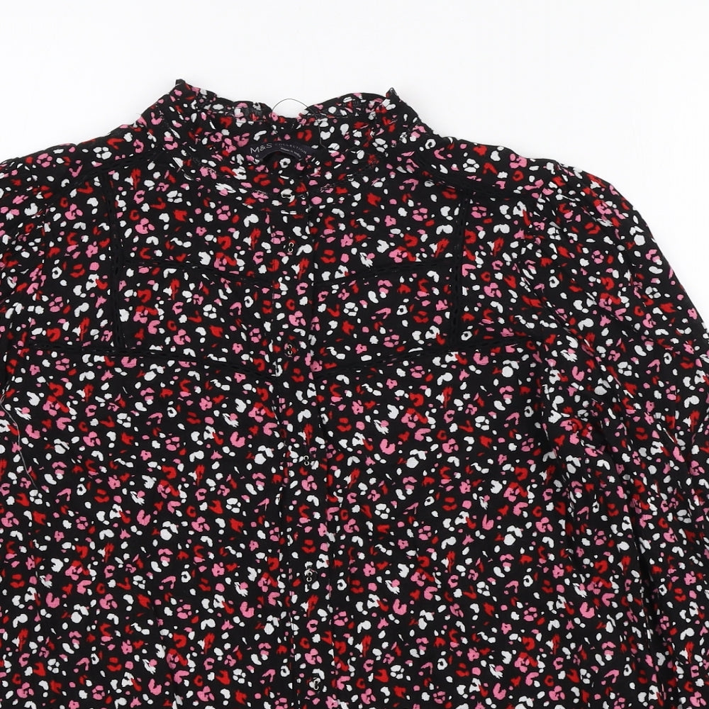 Marks and Spencer Womens Multicoloured Animal Print Viscose Basic Button-Up Size 6 Mock Neck