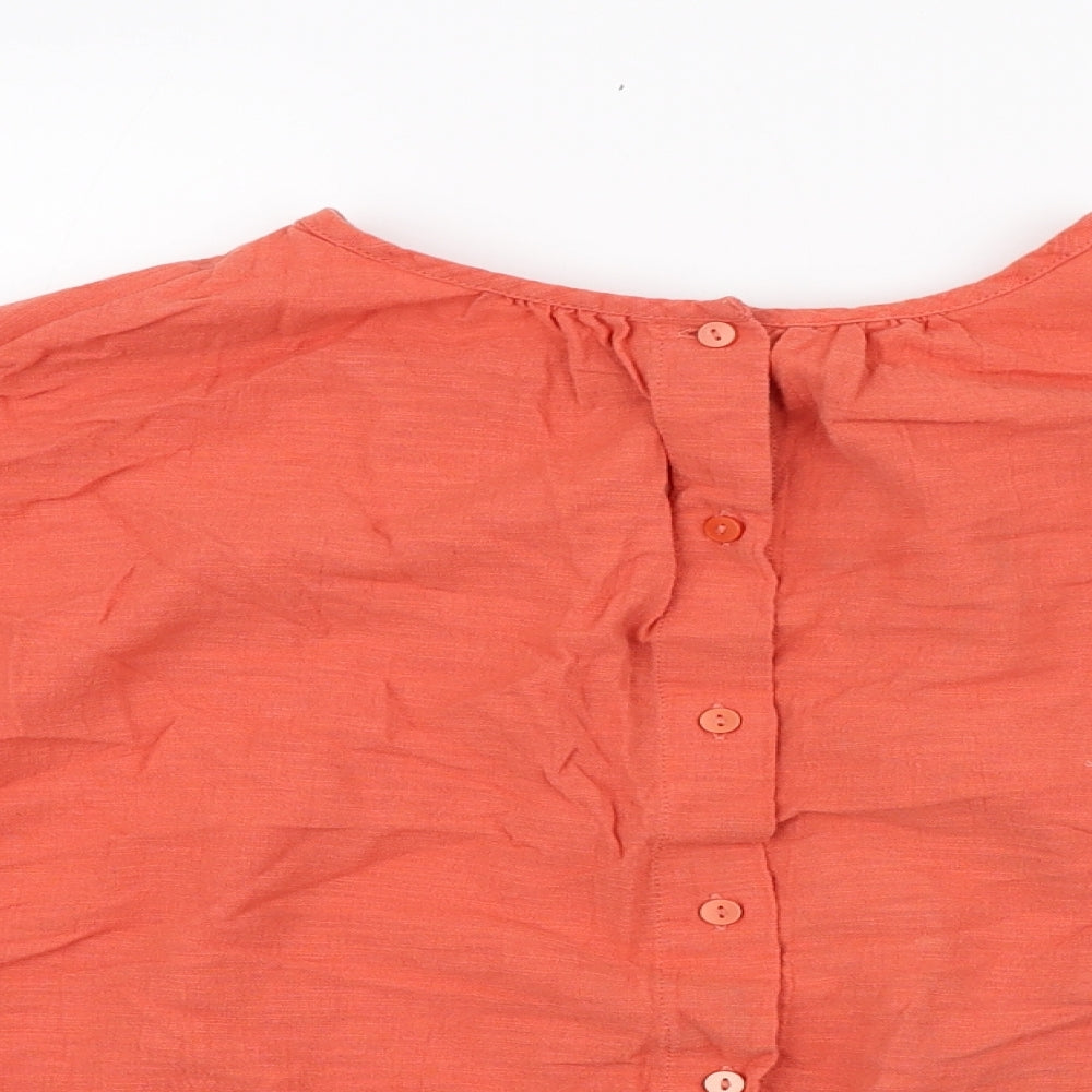 Per Una Womens Orange Cotton Basic Button-Up Size 12 Round Neck