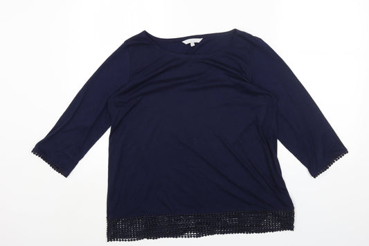 Pebble Bay Womens Blue Polyester Basic T-Shirt Size M Boat Neck - Crochet Trim