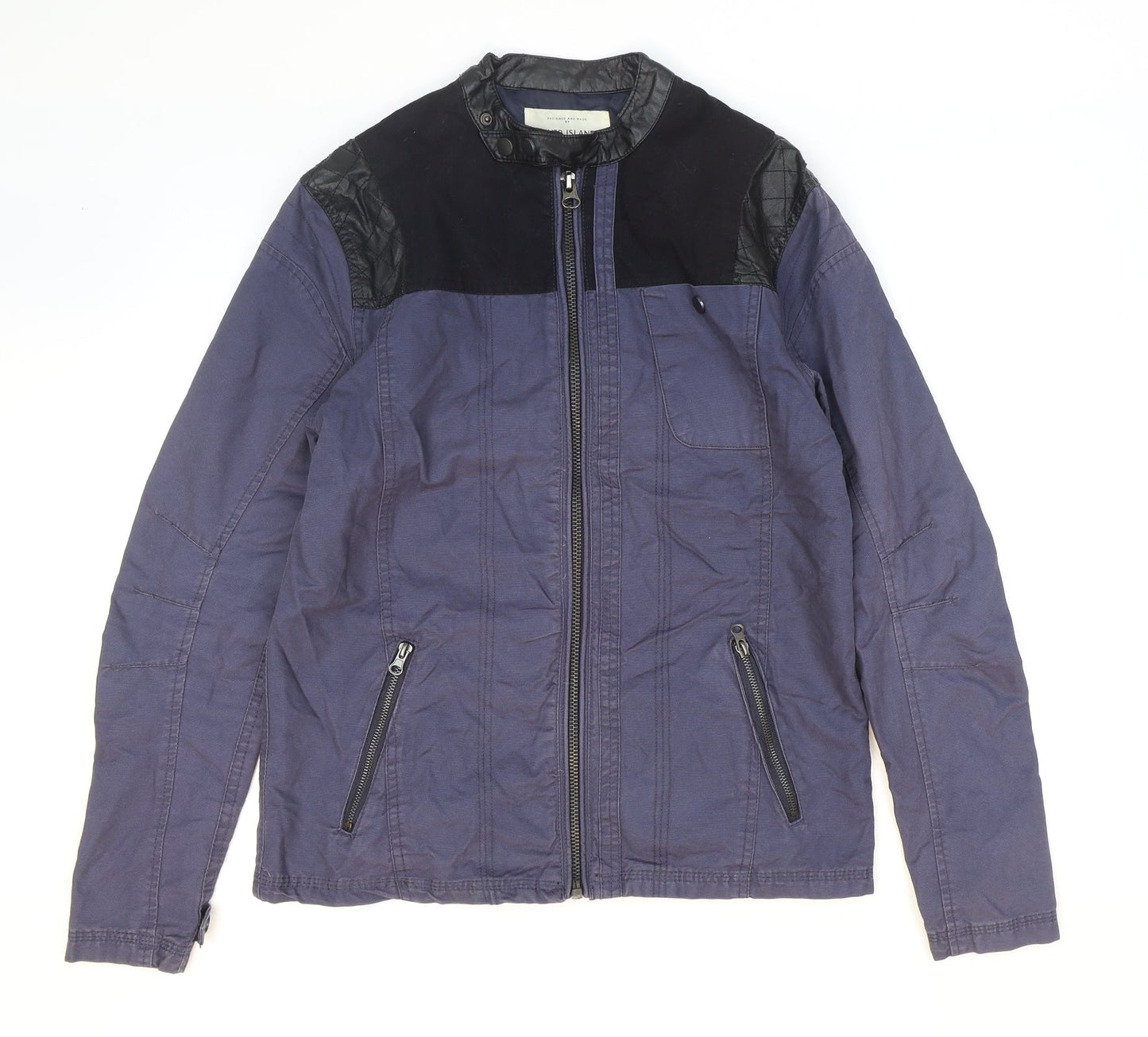 River Island Mens Blue Biker Jacket Size S Zip