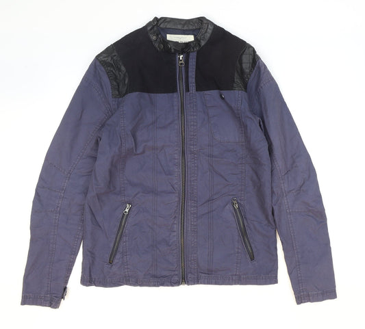 River Island Mens Blue Biker Jacket Size S Zip