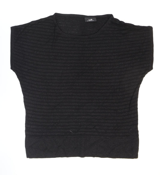 Wallis Womens Black Striped Viscose Basic T-Shirt Size M Round Neck