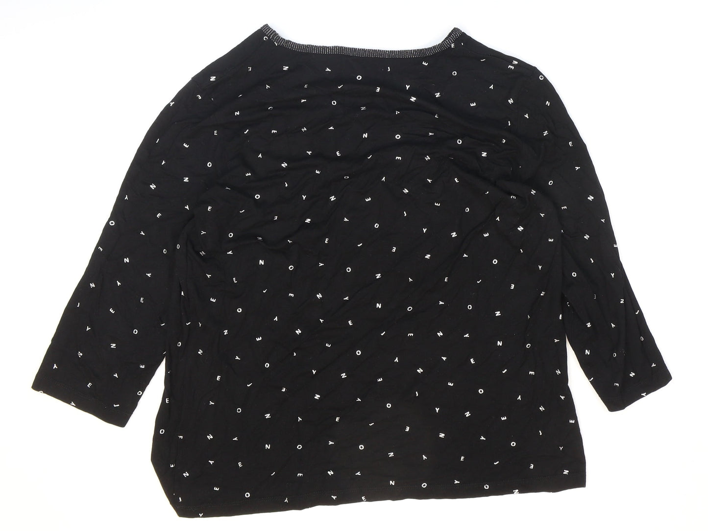 Cape Canada Womens Black Geometric Polyester Basic T-Shirt Size M V-Neck - Letters