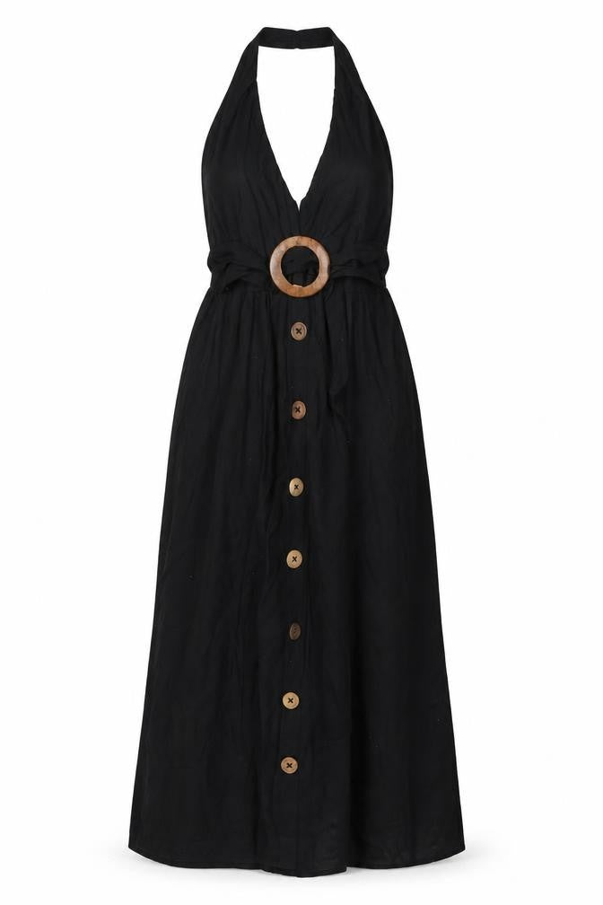 ASOS Womens Black Polyester Slip Dress Size 6 Halter Button