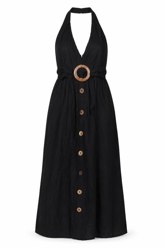 ASOS Womens Black Polyester Slip Dress Size 6 Halter Button