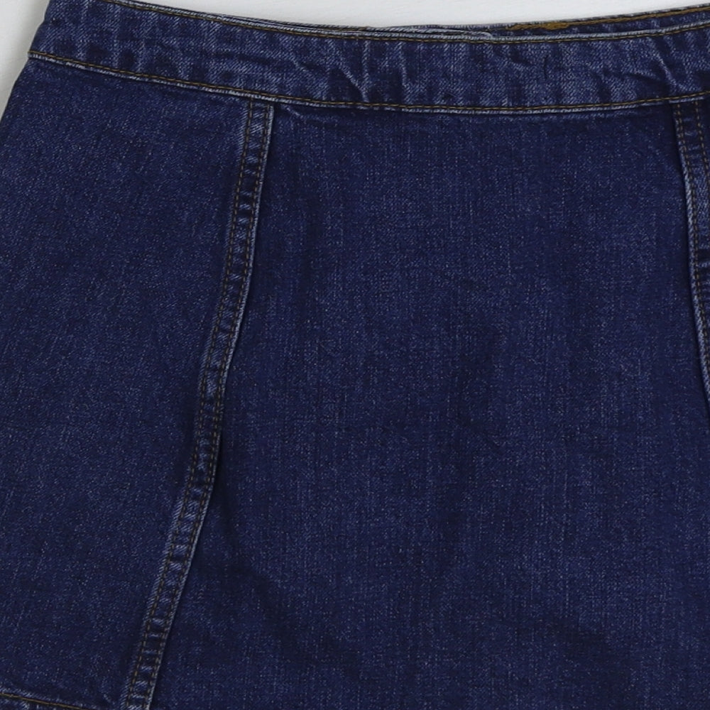 Topshop Womens Blue Cotton Mini Skirt Size 6 Button