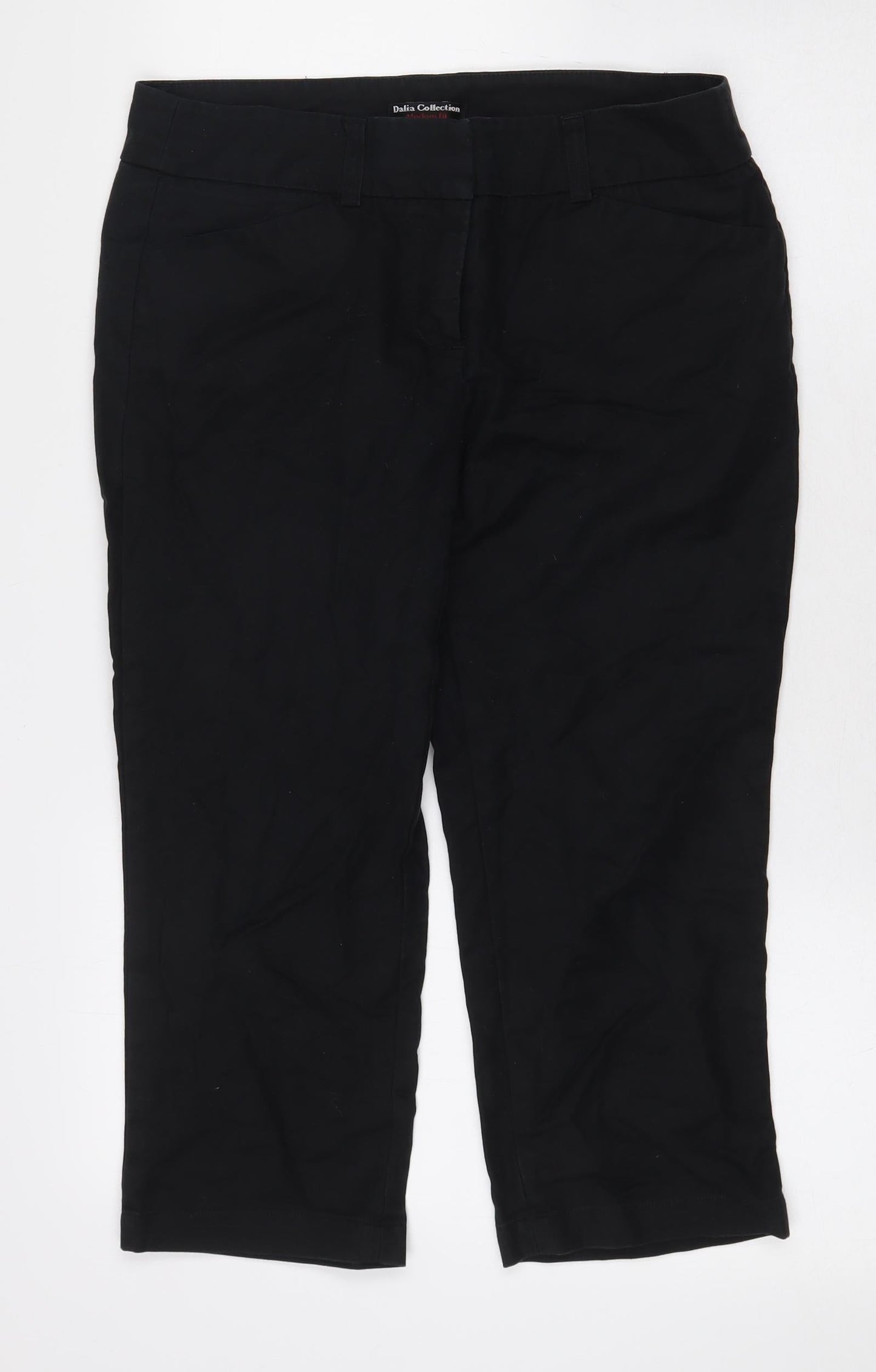 Preworn Womens Black Cotton Cropped Trousers Size 6 L20.5 in Regular Hook & Eye