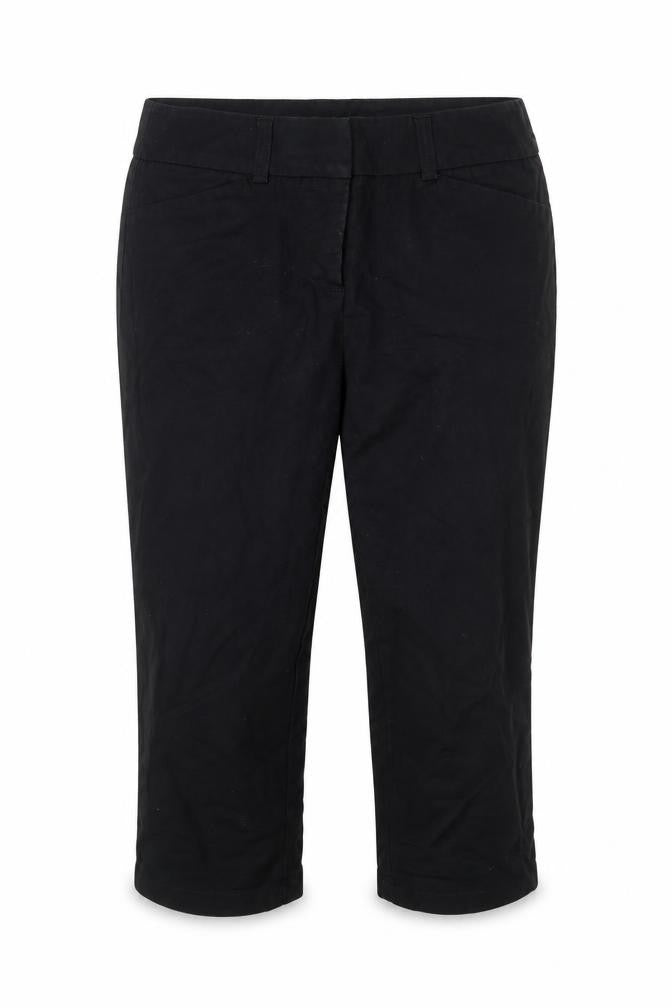 Preworn Womens Black Cotton Cropped Trousers Size 6 L20.5 in Regular Hook & Eye