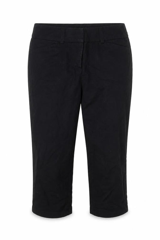 Preworn Womens Black Cotton Cropped Trousers Size 6 L20.5 in Regular Hook & Eye