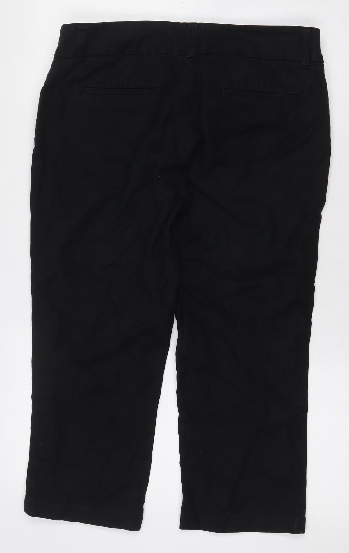 Preworn Womens Black Cotton Cropped Trousers Size 6 L20.5 in Regular Hook & Eye
