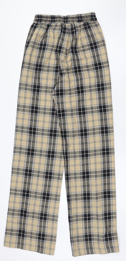Stradivarius Womens Yellow Plaid Polyester Trousers Size XS L31 in Regular