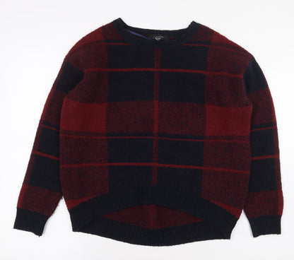Preloved Atmoshpere Womens Red Round Neck Plaid Acrylic Pullover Jumper Size M - Front