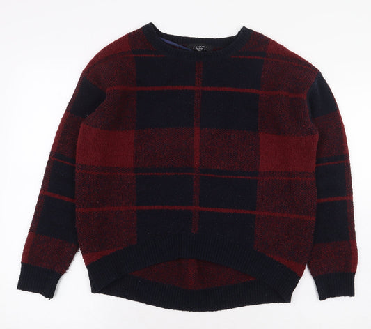 Atmoshpere Womens Red Round Neck Plaid Acrylic Pullover Jumper Size M