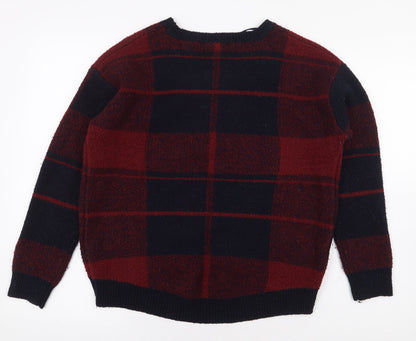 Preloved Atmoshpere Womens Red Round Neck Plaid Acrylic Pullover Jumper Size M - Back