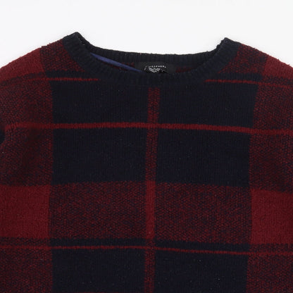 Preloved Atmoshpere Womens Red Round Neck Plaid Acrylic Pullover Jumper Size M - Detail
