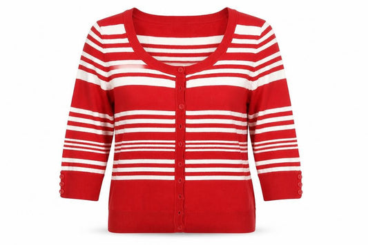 Wallis Womens Red Striped Cotton Cardigan Sweatshirt Size 14 Button