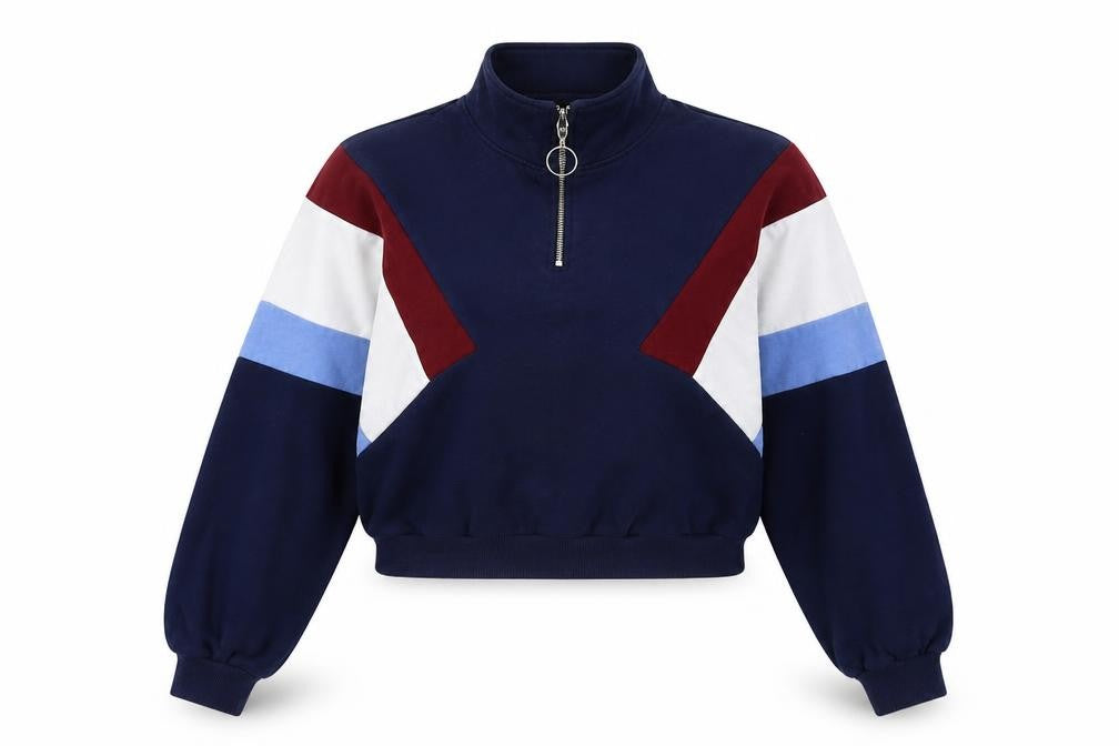 H&M Womens Blue Colourblock Polyester Pullover Sweatshirt Size S Zip