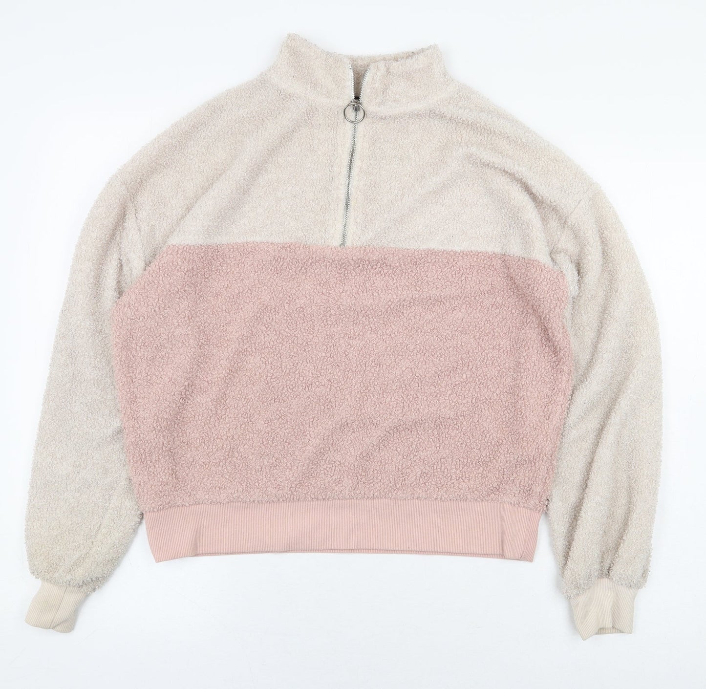New Look Womens Pink Colourblock Polyester Pullover Sweatshirt Size 10 Zip